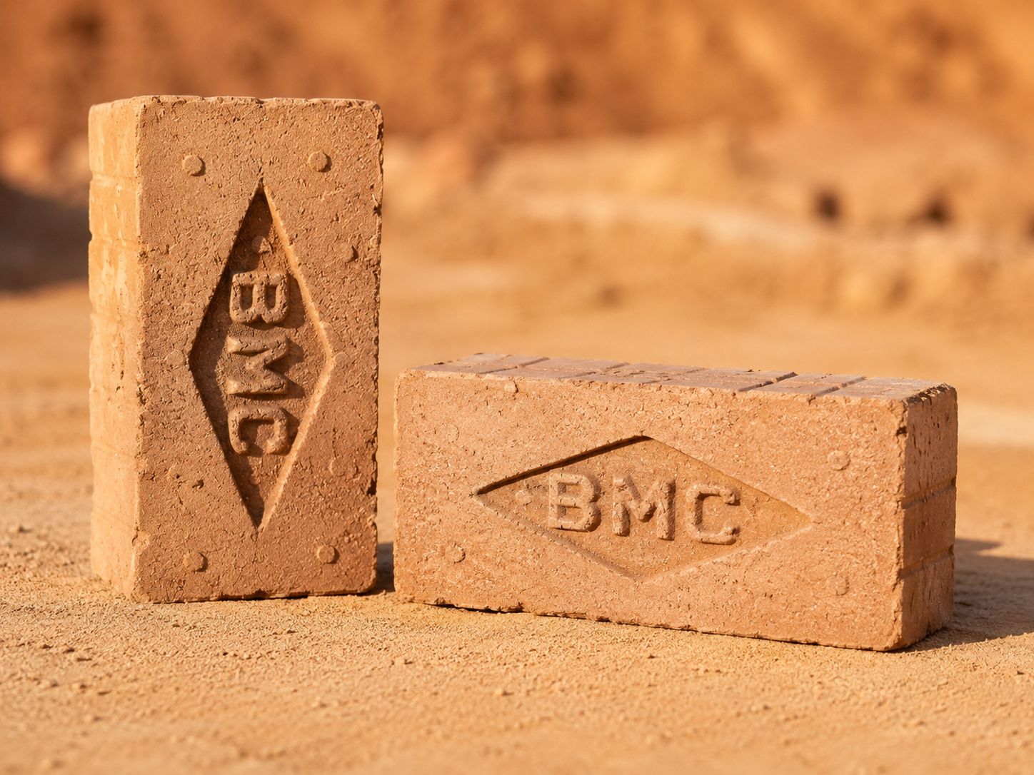 BMC branded premium red clay chamber bricks close-up